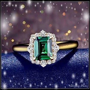 New 18k vermeil Emerald cut pave simulated stone ring